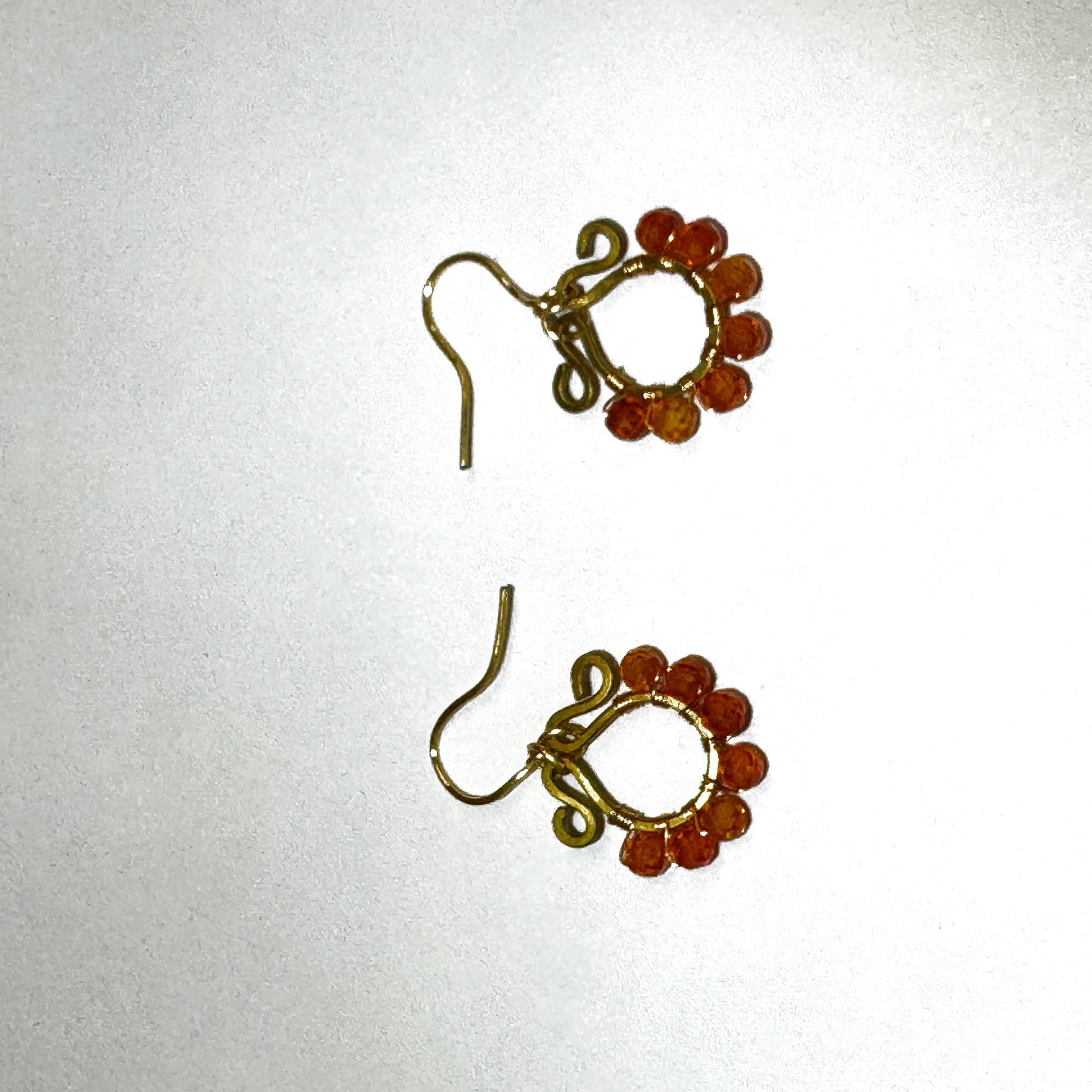 Gold S-Swirl Amber Bead Earrings