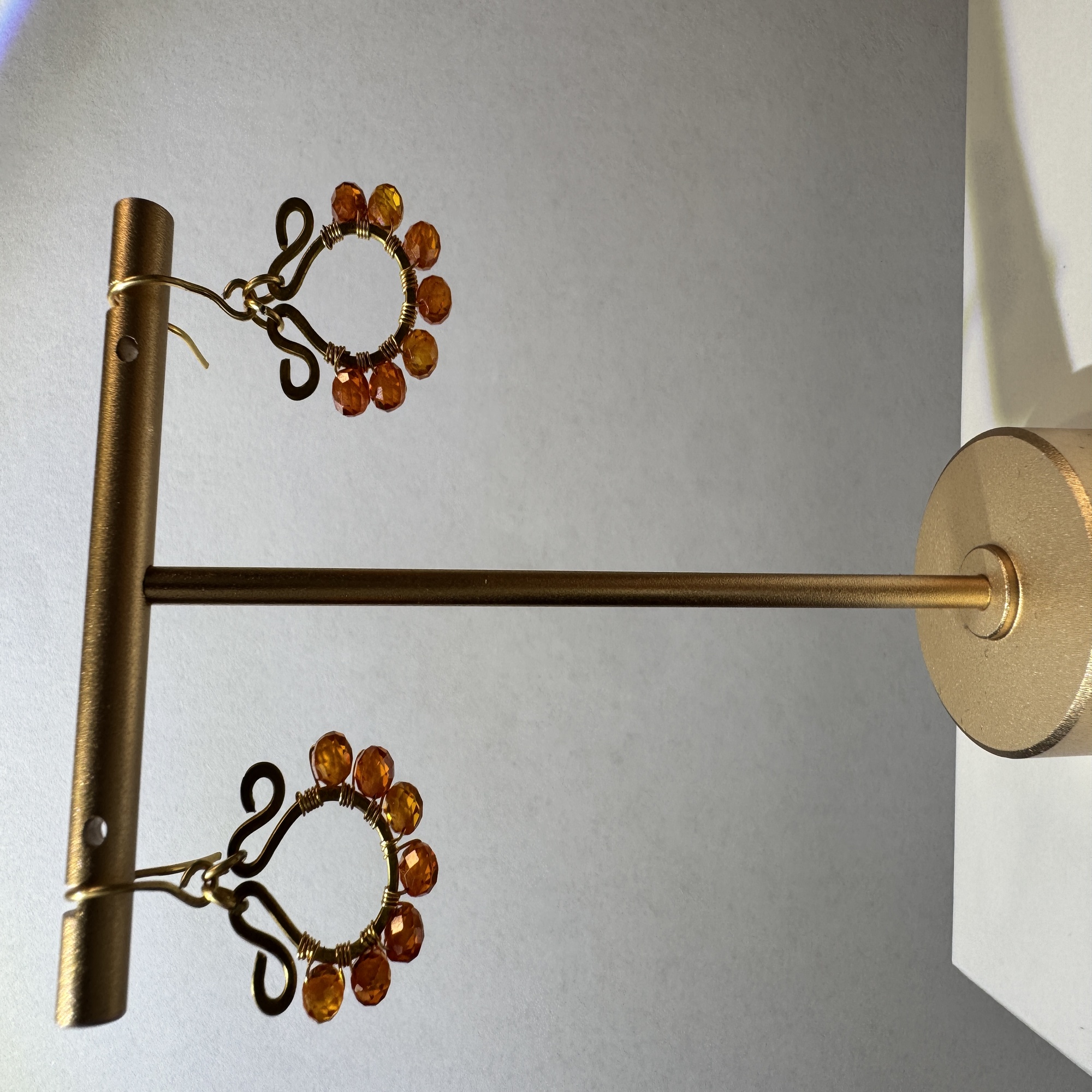 Gold S-Swirl Amber Bead Earrings