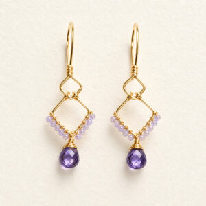 Gold Wire Diamond Amethyst Earrings
