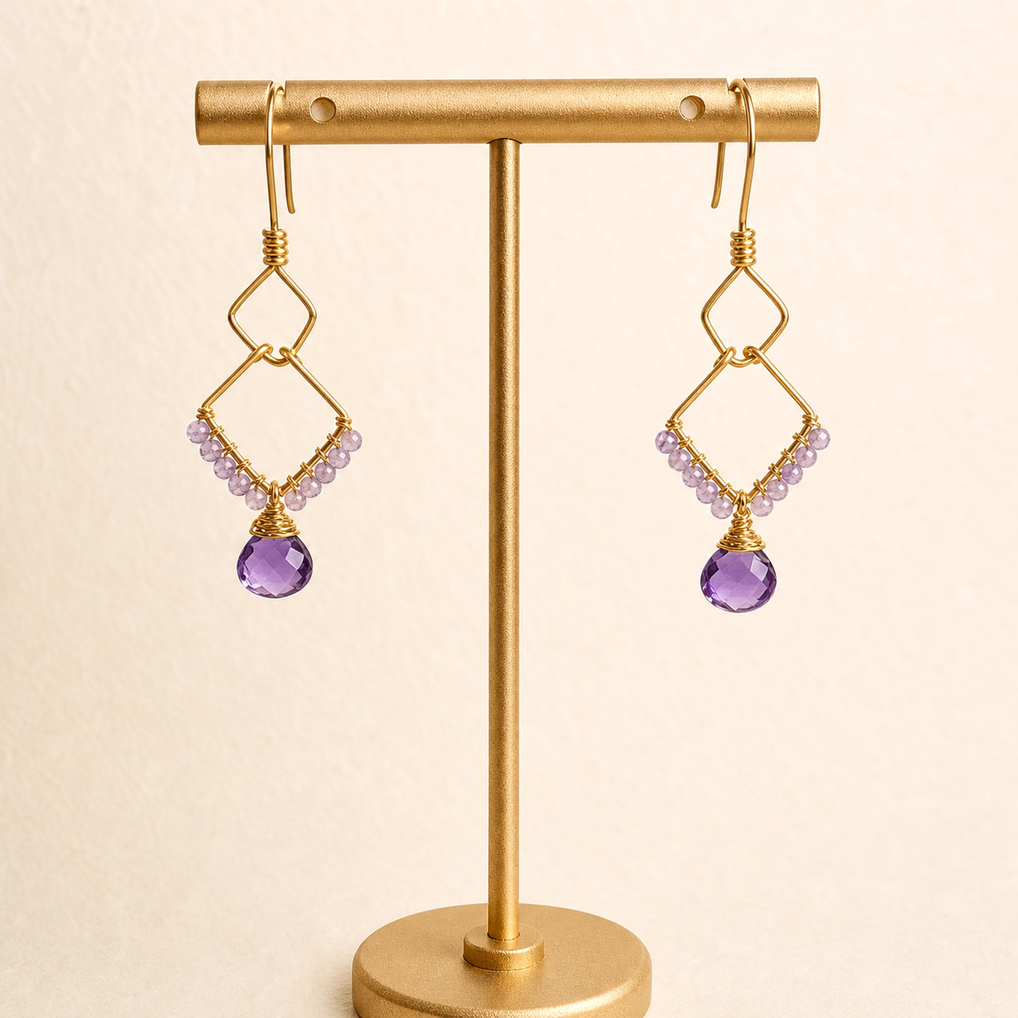 hedylane-p01-gold-diamond-amethyst-stand-restored-2000 Gold Wire Diamond Amethyst Earrings
