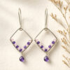 Silver Wire Diamond Amethyst Earrings