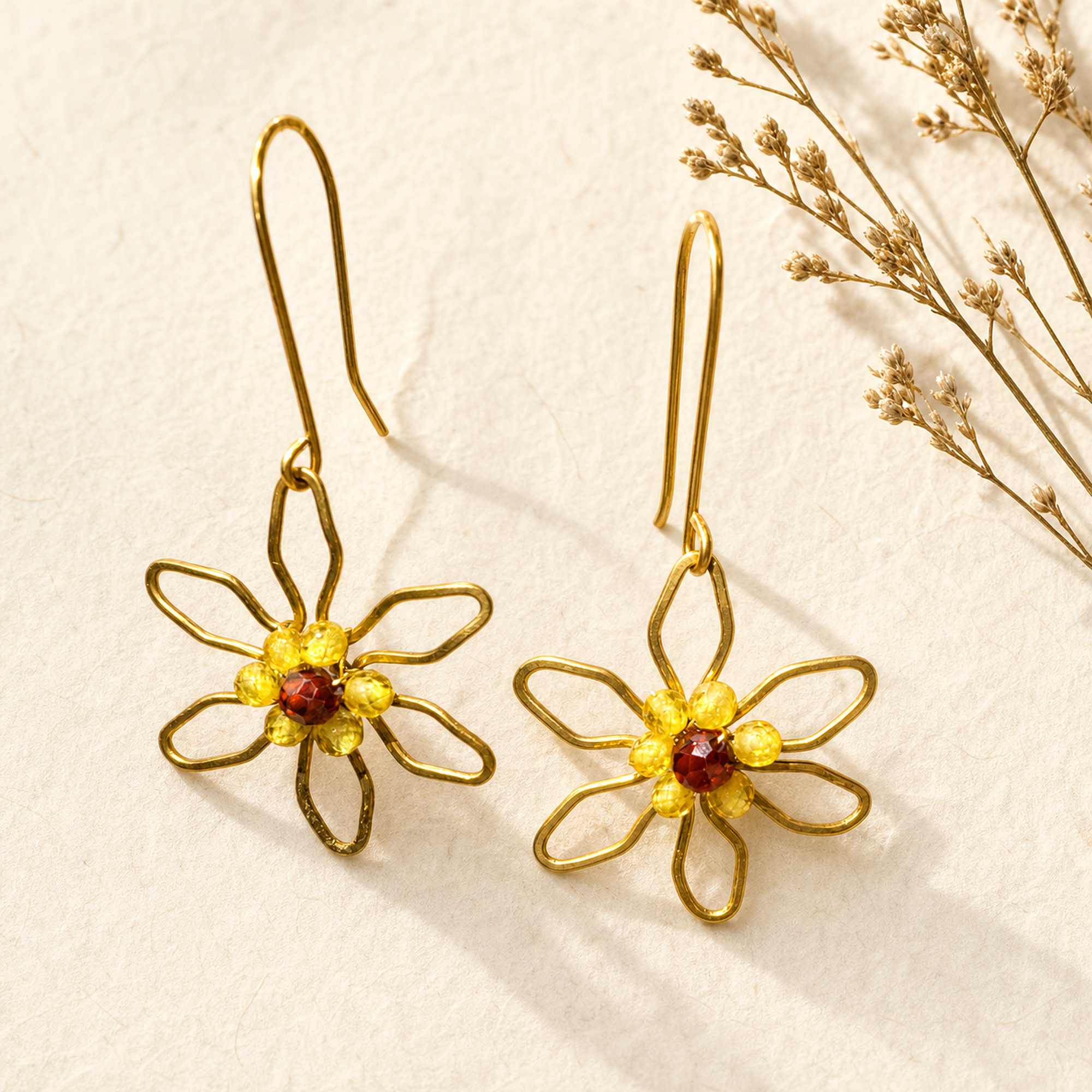 Gold Wire Flower Earrings
