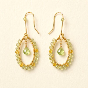 Gold Wire Oval Peridot Earrings