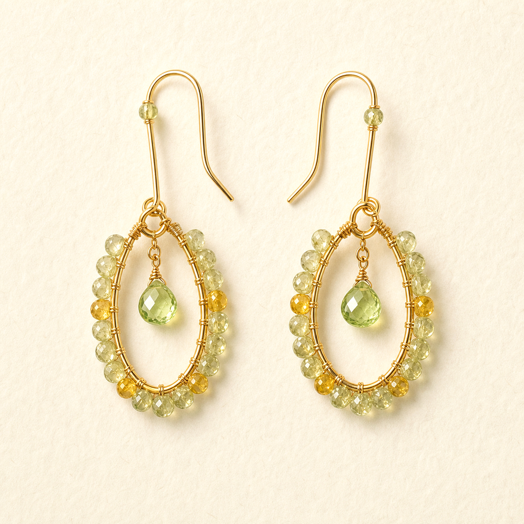 Gold Wire Oval Peridot Earrings