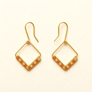 Gold Wire Square Carnelian Earrings