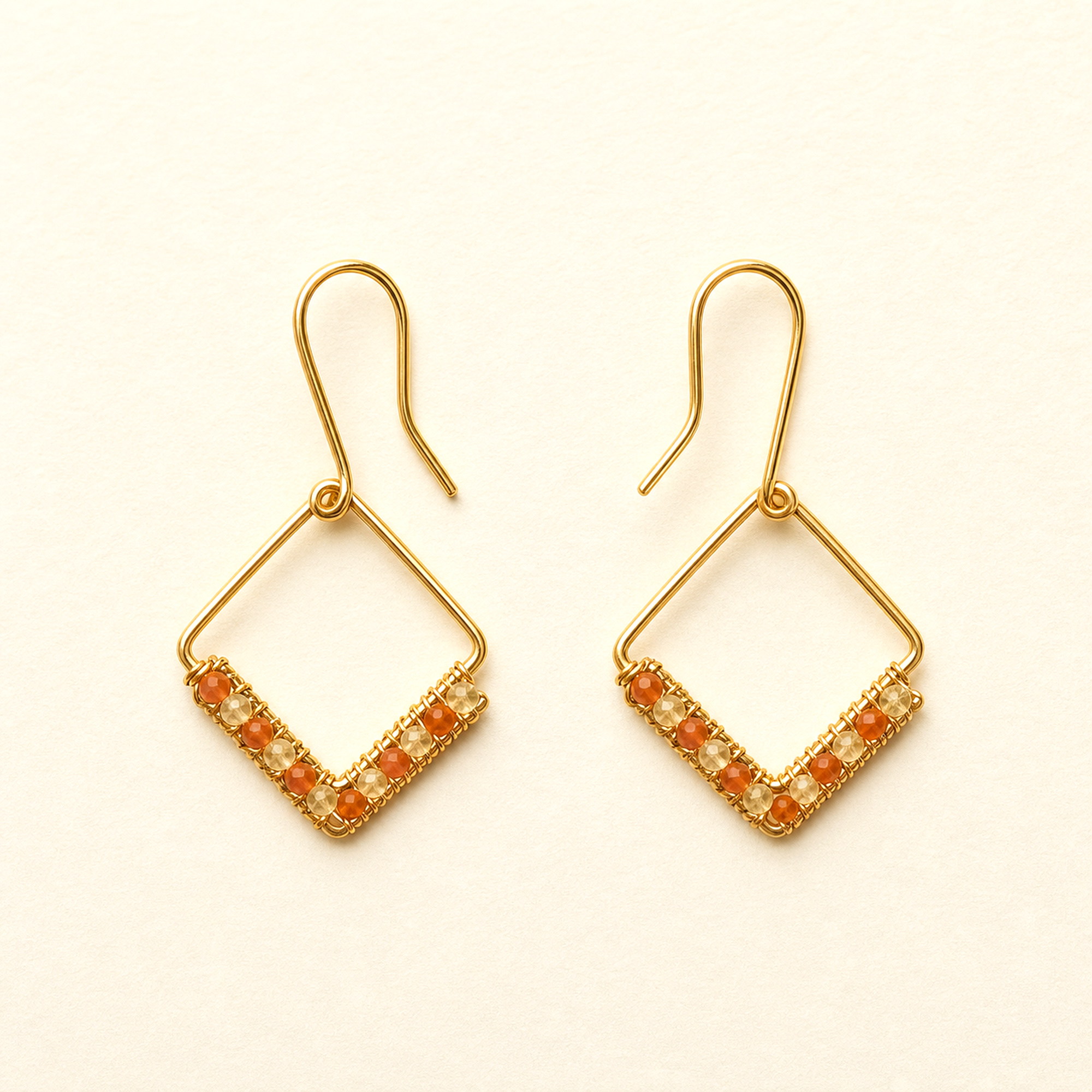 Gold Wire Square Carnelian Earrings