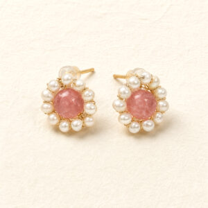 Rose Quartz and Pearl Flower Stud Earrings