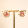 Rose Quartz and Pearl Flower Stud Earrings