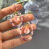 Gold Wire Circle Strawberry Quartz Earrings — handcrafted wire-wrapped gemstone jewelry, photo 2
