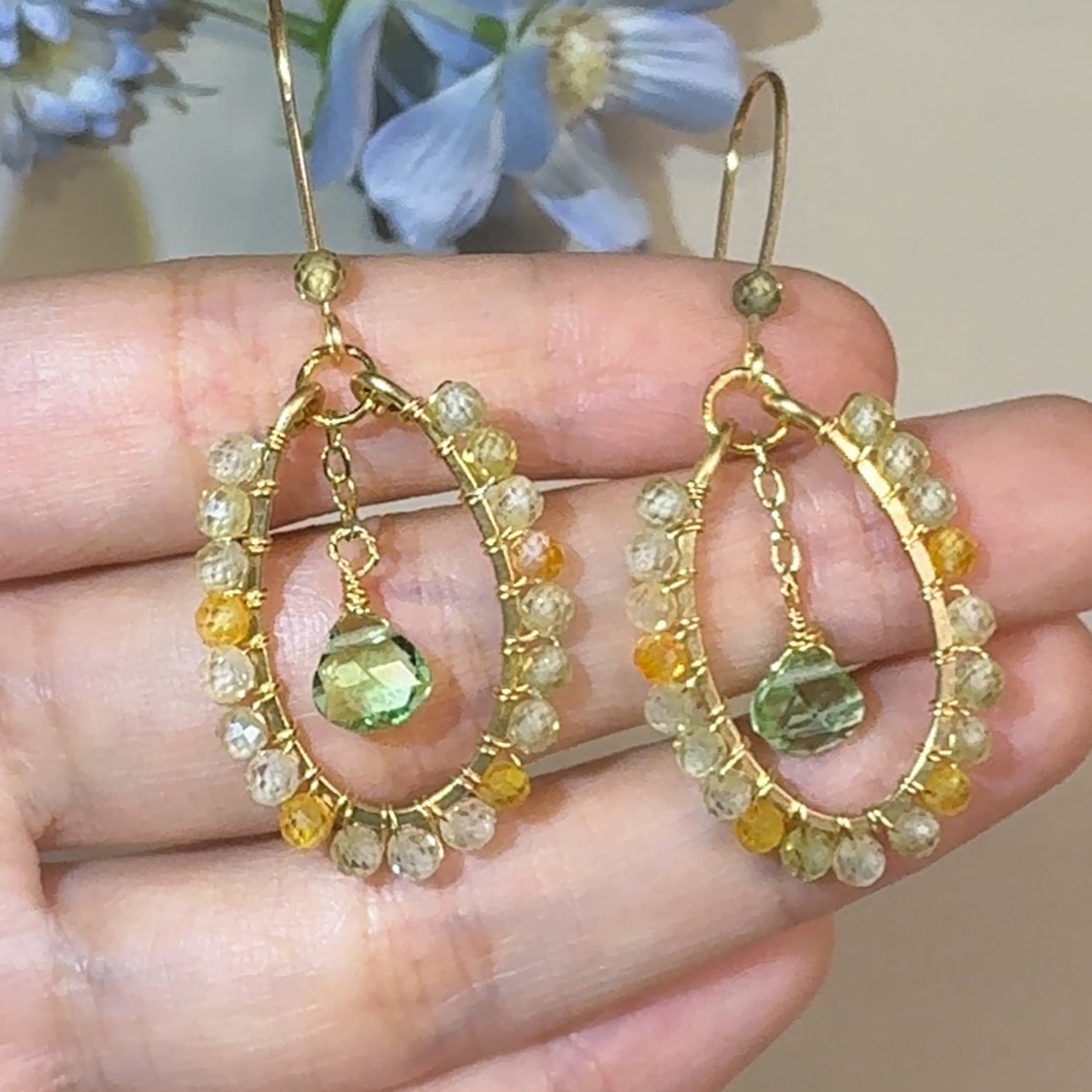 Gold Wire Kite Peridot Earrings Gold Wire Kite Peridot Earrings — handcrafted wire-wrapped gemstone jewelry, photo 2