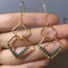 Gold Wire Geometric Emerald Earrings — handcrafted wire-wrapped gemstone jewelry, main photo