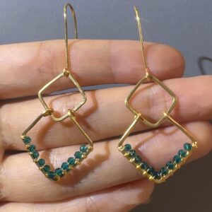 Gold Wire Geometric Emerald Earrings — handcrafted wire-wrapped gemstone jewelry, main photo