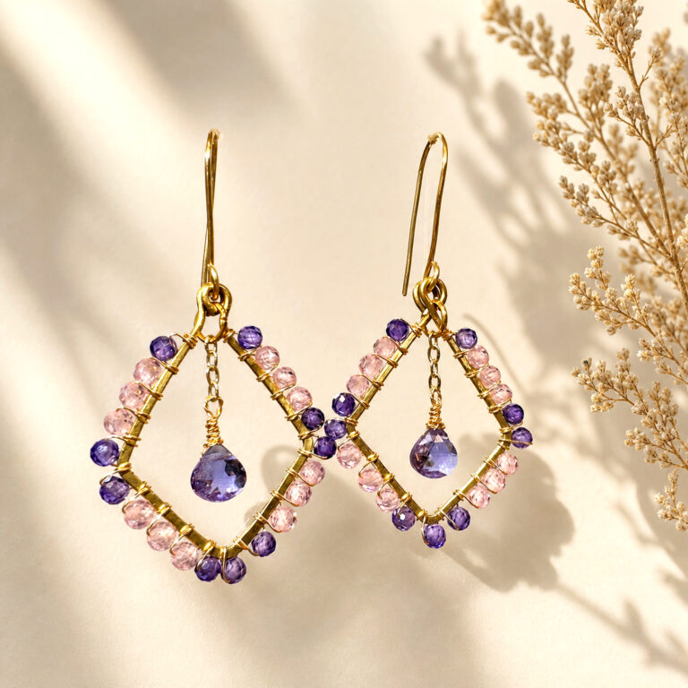 Handcrafted heart-shaped amethyst pendant with botanical styling