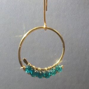 Gold Wire Hoop Teal Drop Earrings — handcrafted wire-wrapped gemstone jewelry, main photo