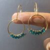 Gold Wire Hoop Teal Drop Earrings — handcrafted wire-wrapped gemstone jewelry, photo 2