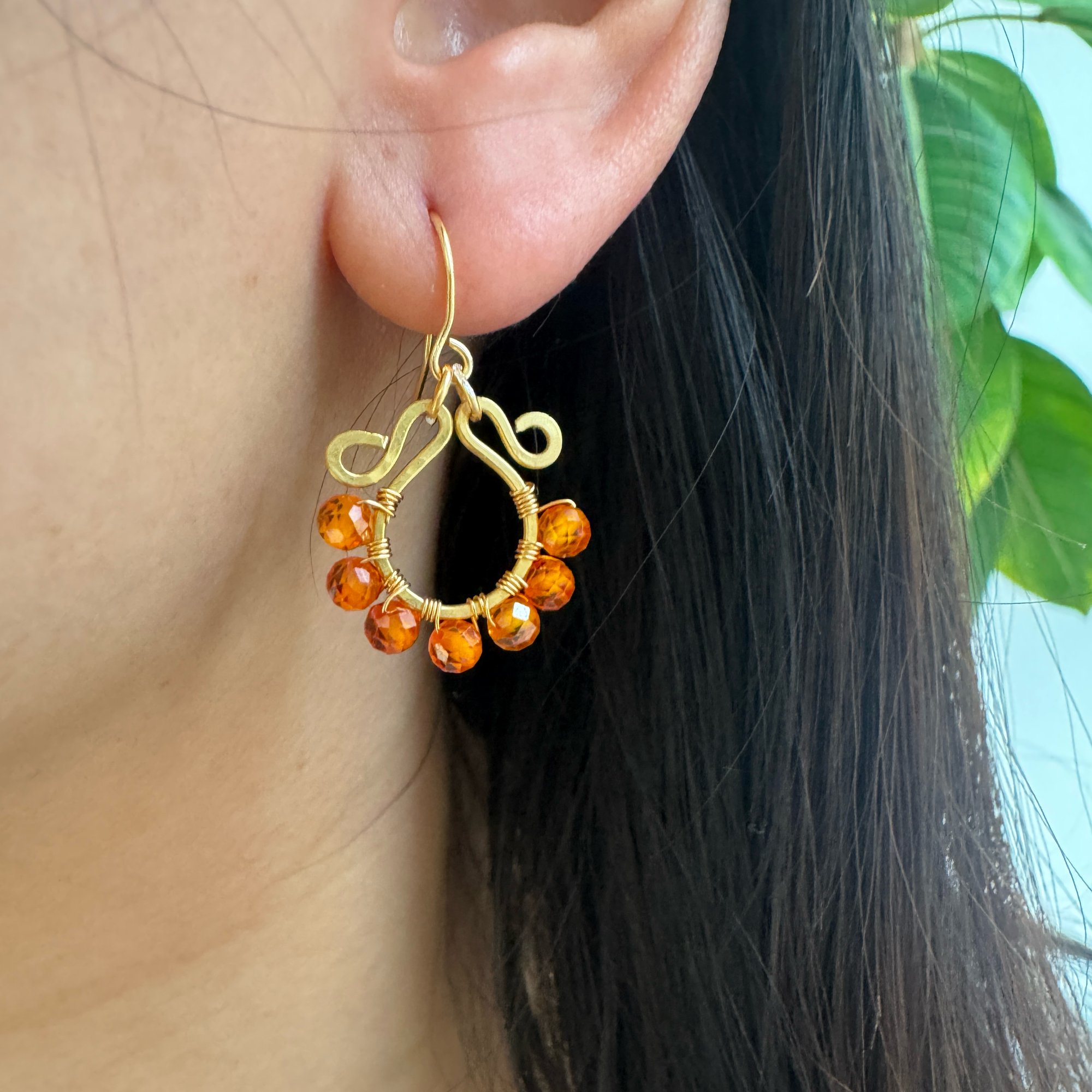 Gold Wire Mini Hoop Amethyst Earrings — handcrafted wire-wrapped gemstone jewelry, photo 4