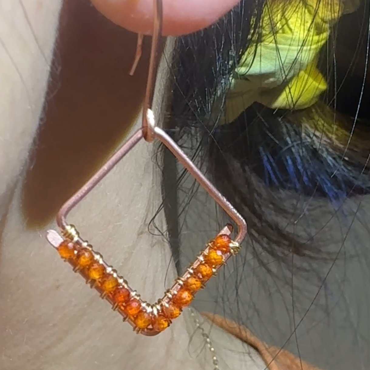 Gold Wire Fan Sunstone Earrings Gold Wire Fan Sunstone Earrings — handcrafted wire-wrapped gemstone jewelry, photo 2