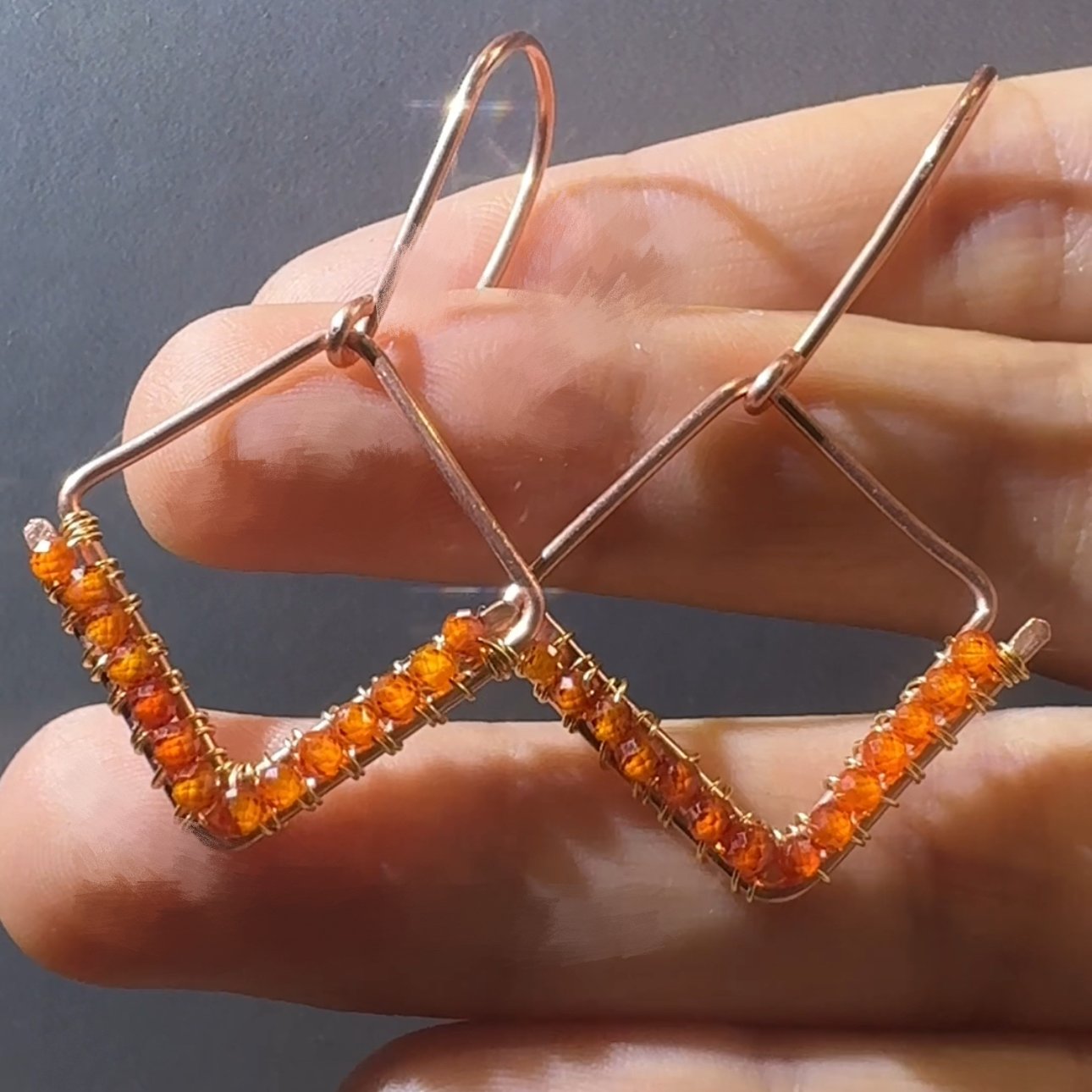Gold Wire Fan Sunstone Earrings Gold Wire Fan Sunstone Earrings — handcrafted wire-wrapped gemstone jewelry, photo 3
