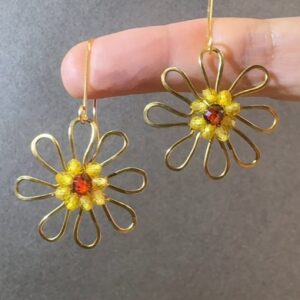 Gold Wire Sunflower Earrings — handcrafted wire-wrapped gemstone jewelry, main photo
