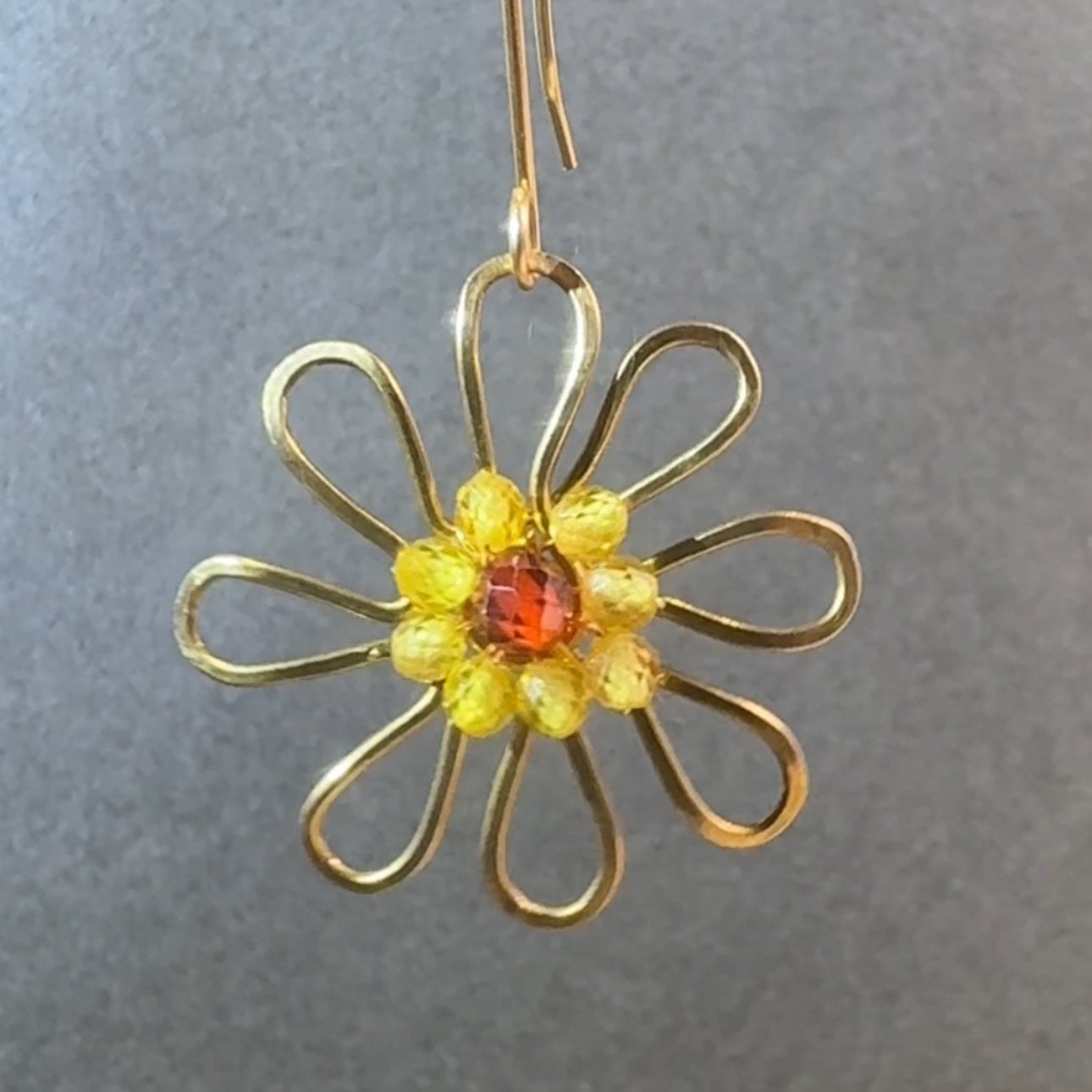 Gold Wire Sunflower Earrings Gold Wire Sunflower Earrings — handcrafted wire-wrapped gemstone jewelry, photo 2