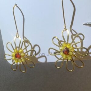 Gold Wire Sunflower Earrings — handcrafted wire-wrapped gemstone jewelry, photo 3