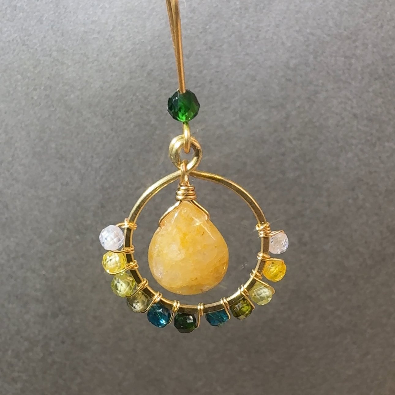 Gold Wire Circle Citrine Earrings — handcrafted wire-wrapped gemstone jewelry, photo 2