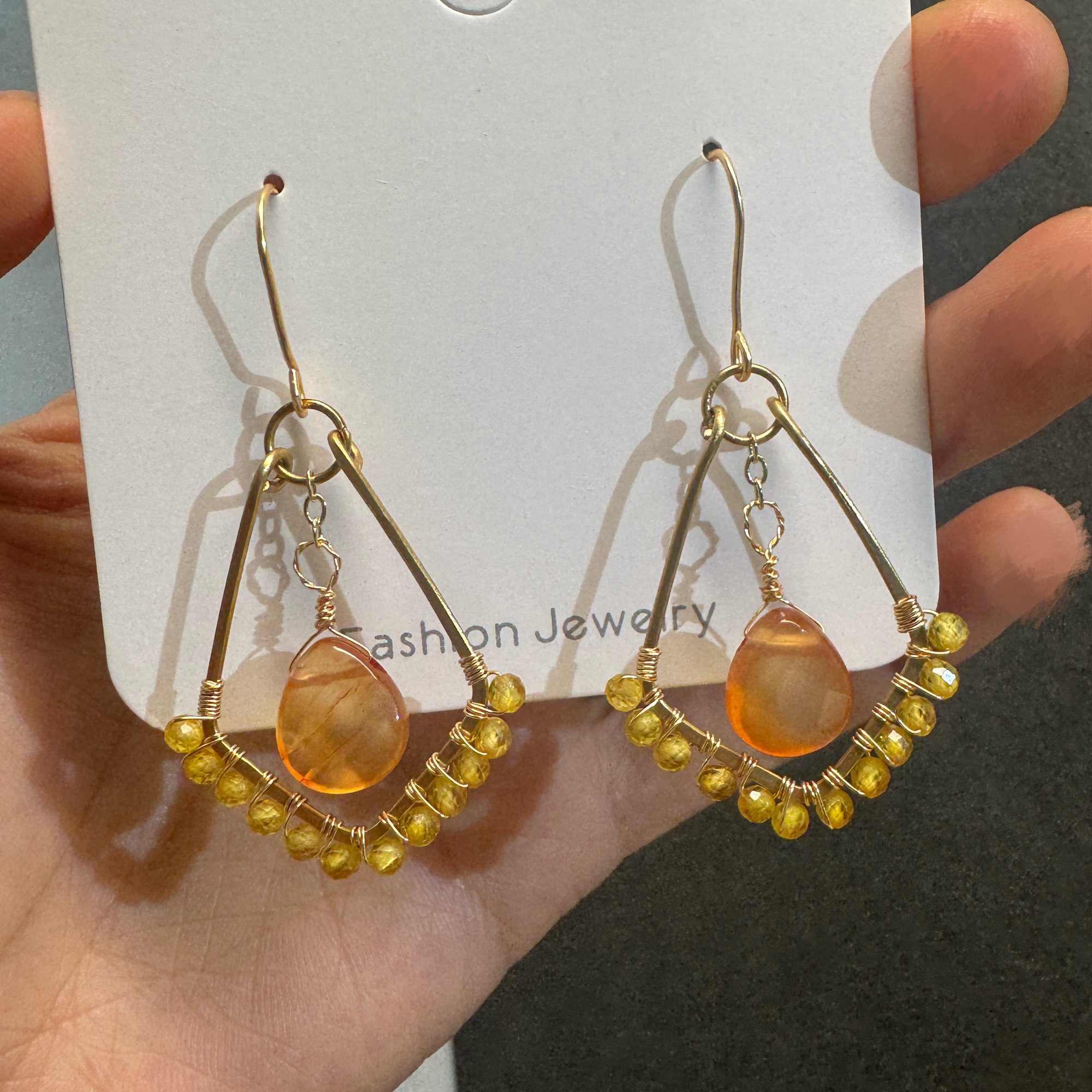 Gold Wire Fan Green Aventurine Earrings — handcrafted wire-wrapped gemstone jewelry, photo 3