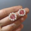 Pink Quartz and Pearl Halo Stud Earrings Pink Quartz and Pearl Halo Stud Earrings — handcrafted wire-wrapped gemstone jewelry, photo 2