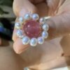 Pink Quartz and Pearl Halo Stud Earrings Pink Quartz and Pearl Halo Stud Earrings — handcrafted wire-wrapped gemstone jewelry, photo 4