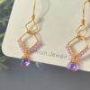 Gold Wire Diamond Pink Amethyst Earrings Gold Wire Diamond Pink Amethyst Earrings — handcrafted wire-wrapped gemstone jewelry, detail photo