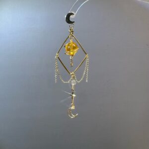 Gold Planet Citrine Drop Earrings with Star & Moon
