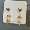 Gold Heart Citrine & Pearl Drop Earrings