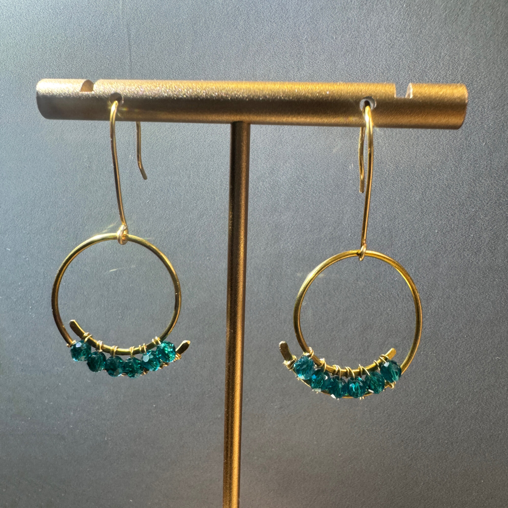 gold-wire-hoop-teal-drop-earrings-new Gold Wire Hoop Teal Drop Earrings