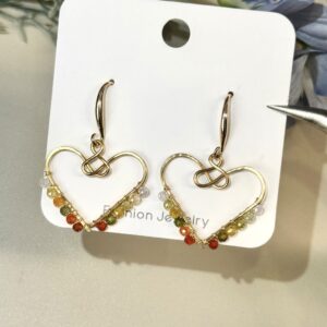 Handmade Rainbow Gemstone Heart Earrings