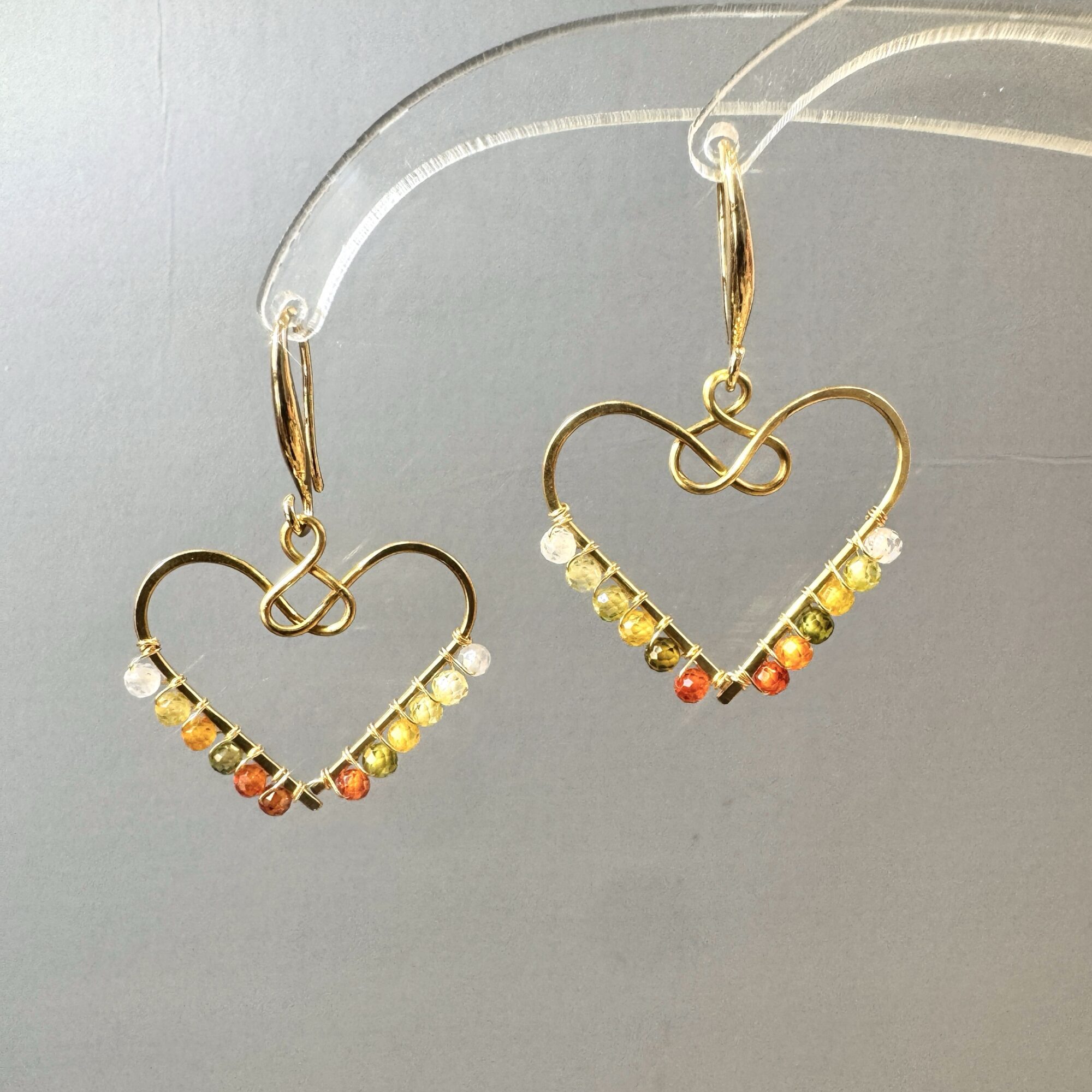 Handmade Rainbow Gemstone Heart Earrings