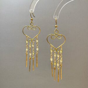 Gold Heart Infinity Crystal Drop Earrings