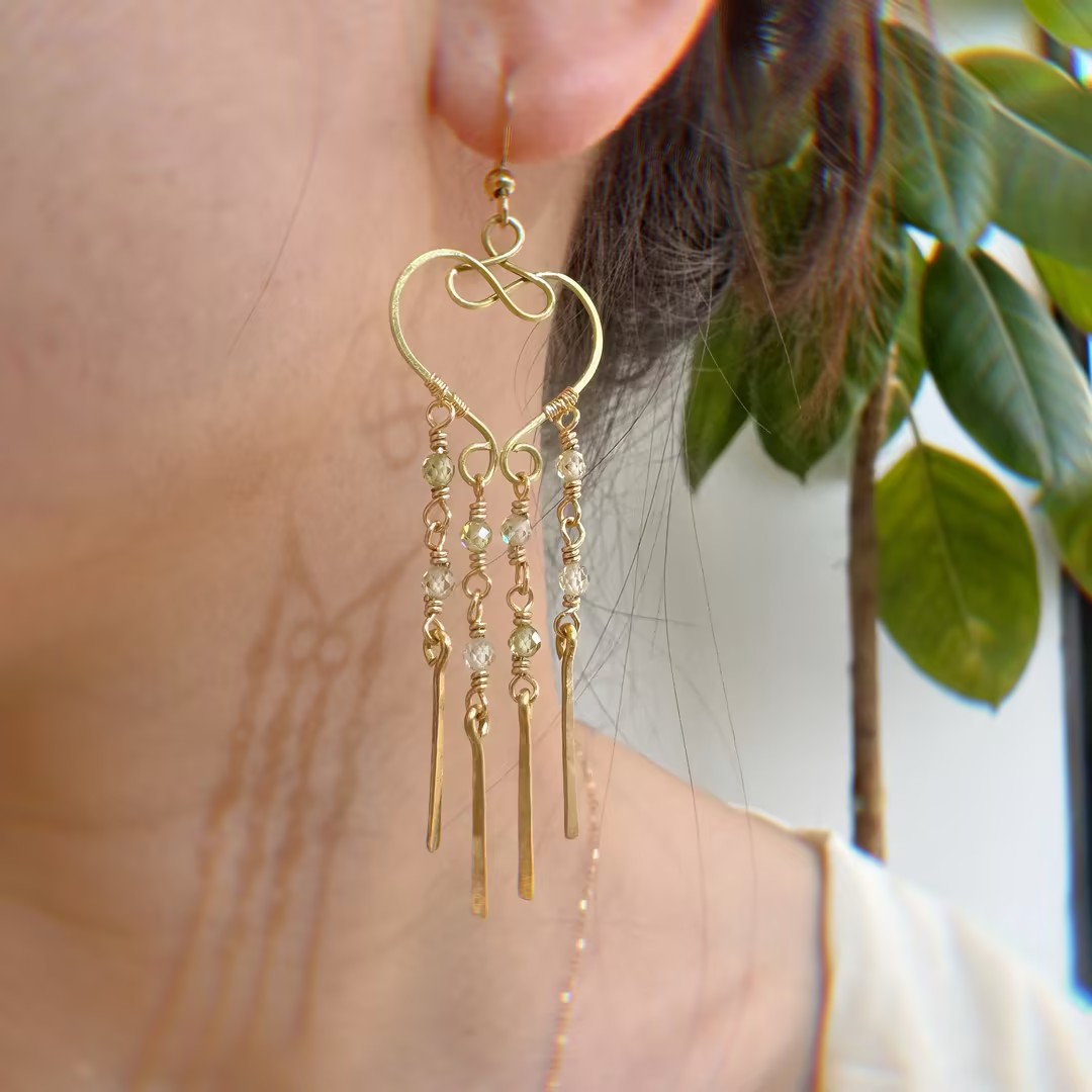 Gold Heart Infinity Crystal Drop Earrings