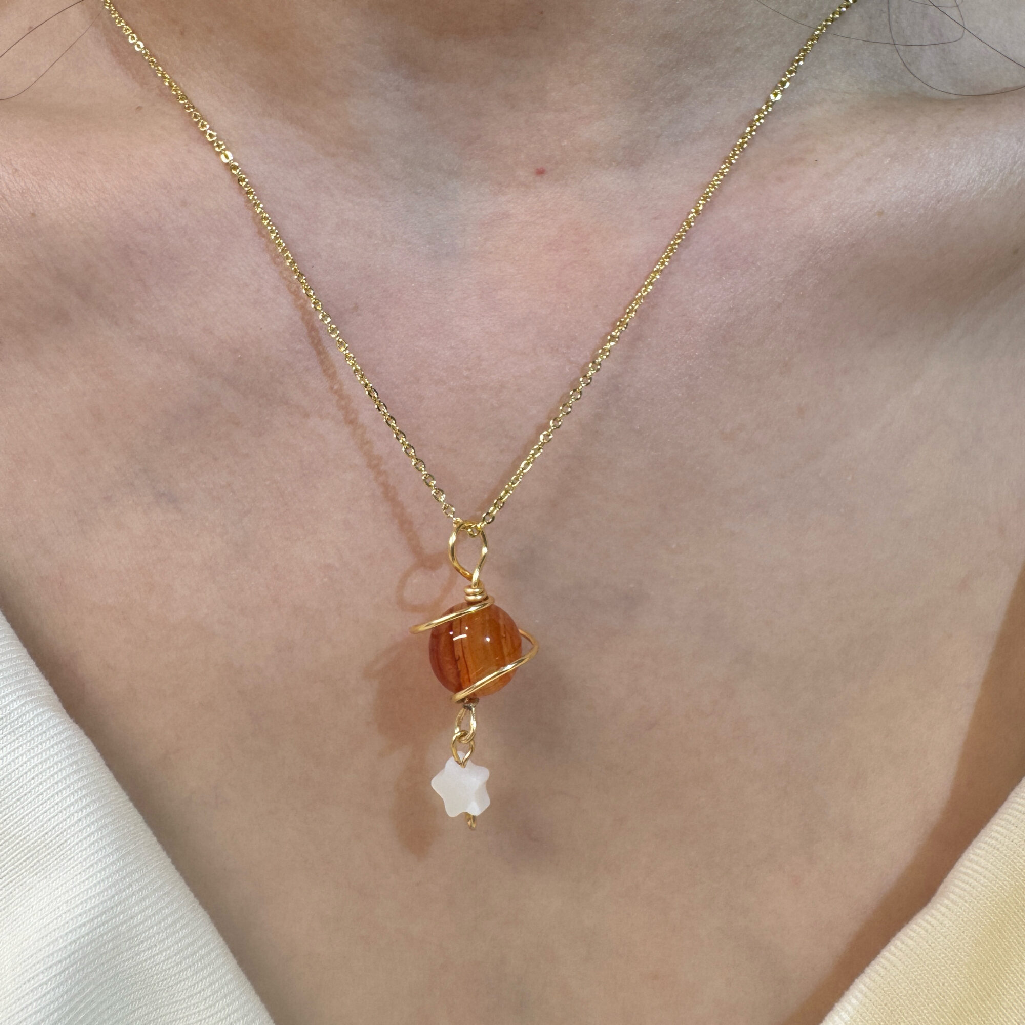 product10-02 Carnelian Planet and Star Pendant Necklace