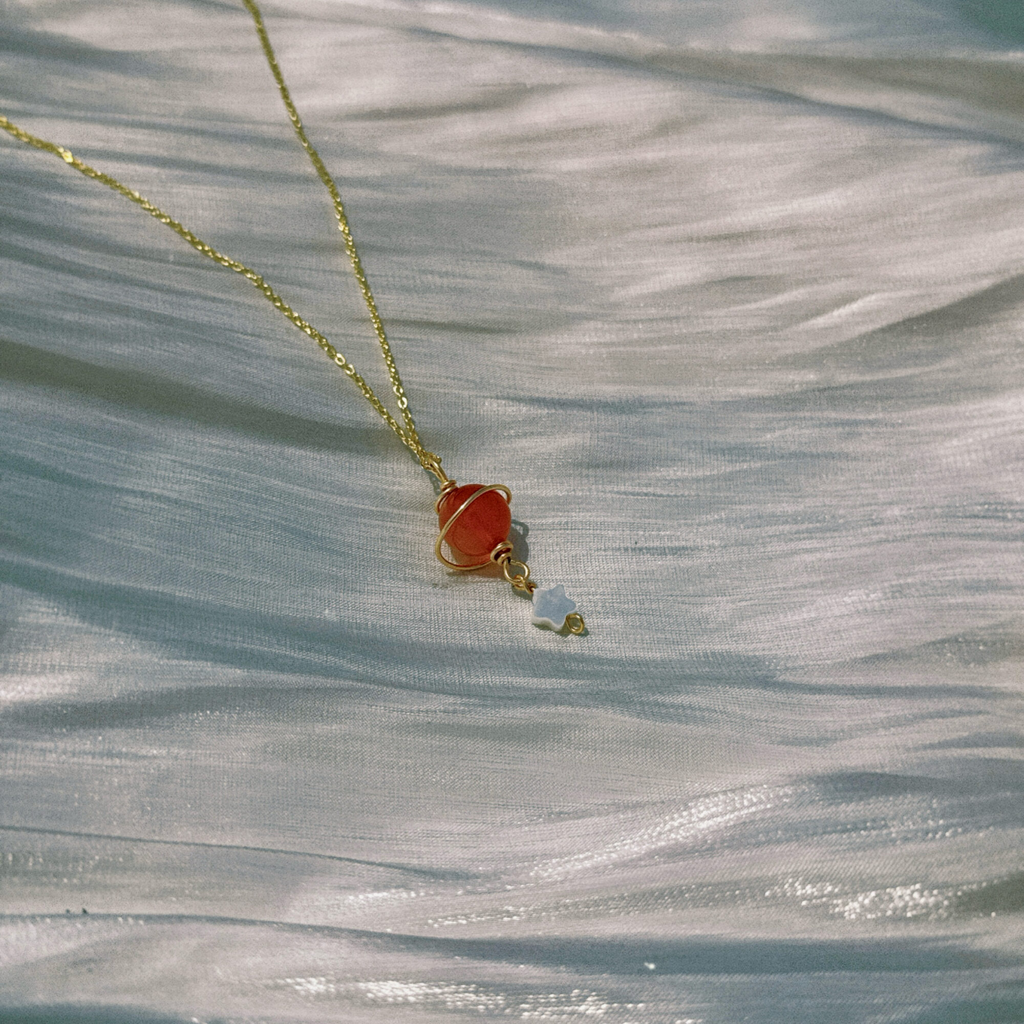 product10-04 Carnelian Planet and Star Pendant Necklace