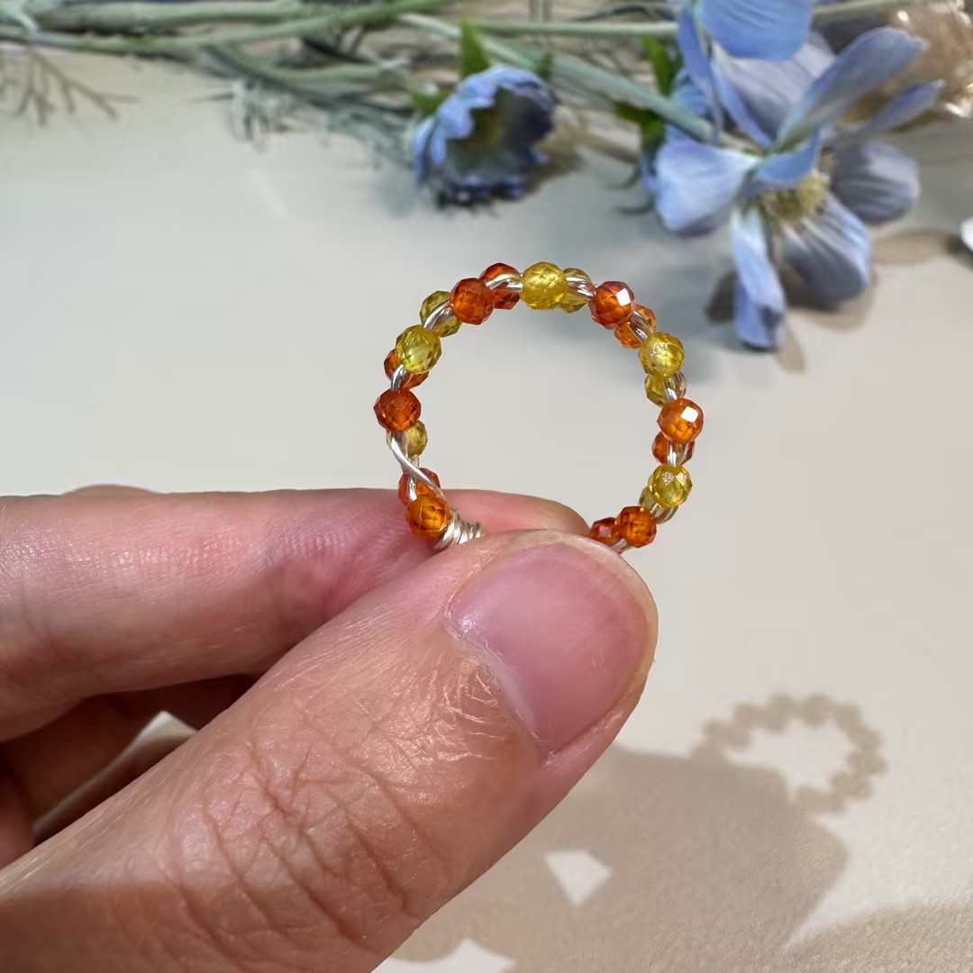 Sunset Crystal Beaded Wire-Wrapped Ring
