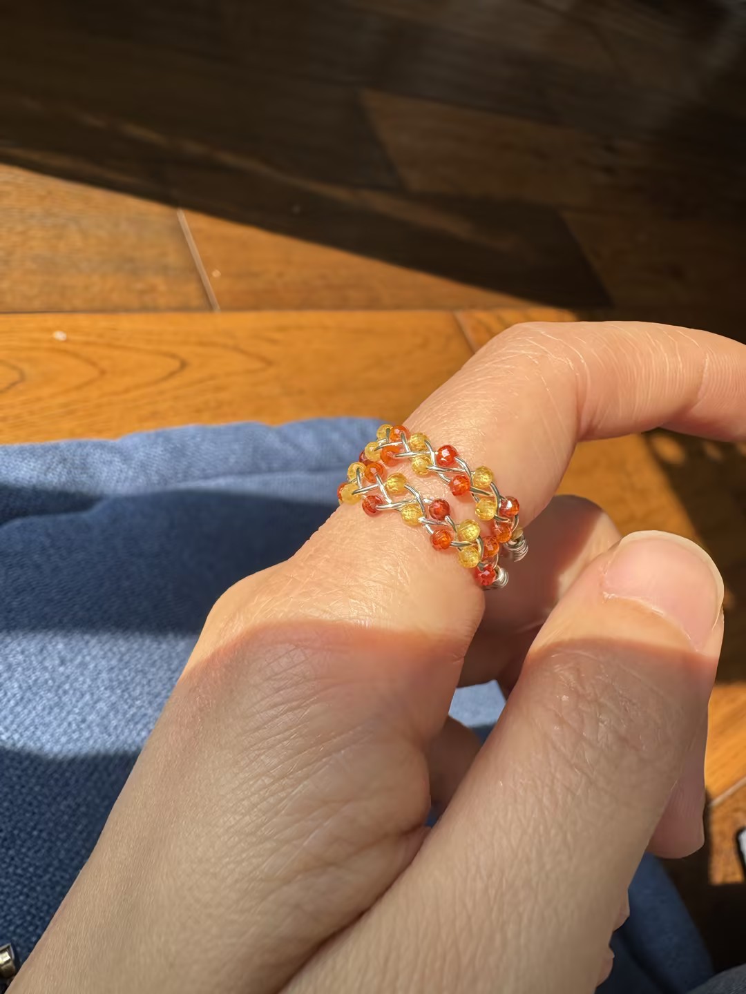 Sunset Crystal Beaded Wire-Wrapped Ring