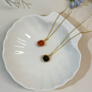 product7-01 Tiger's Eye and Red Agate Round Pendant Necklace