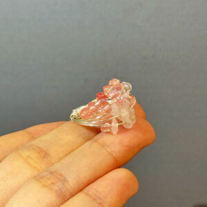 product8-02 Pink Crystal Cluster Wire-Wrapped Ring