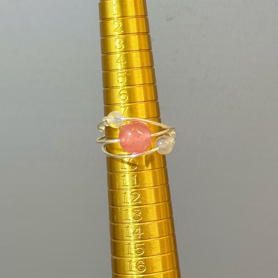 product9-01 Pink Crystal Orbit Wire-Wrapped Ring