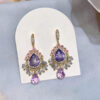 Gold Wire Purple & Blue Stone Teardrop Earrings