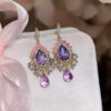 Gold Wire Purple & Blue Stone Teardrop Earrings