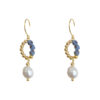 Gold Wire Blue Stone & Ivory Bead Drop Earrings