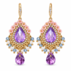 Gold Wire Purple & Blue Stone Teardrop Earrings