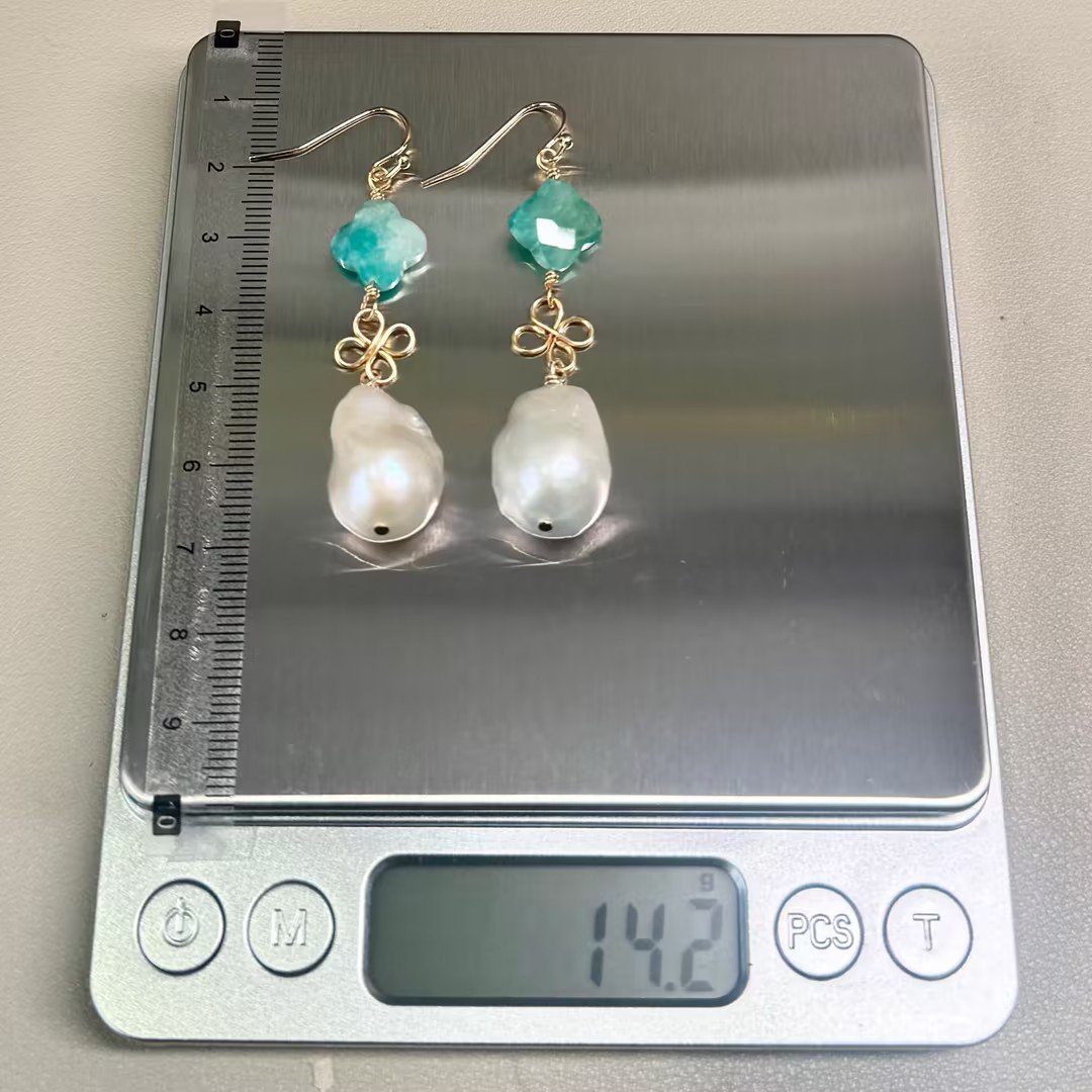 Baroque pearl clover earrings size and weight reference