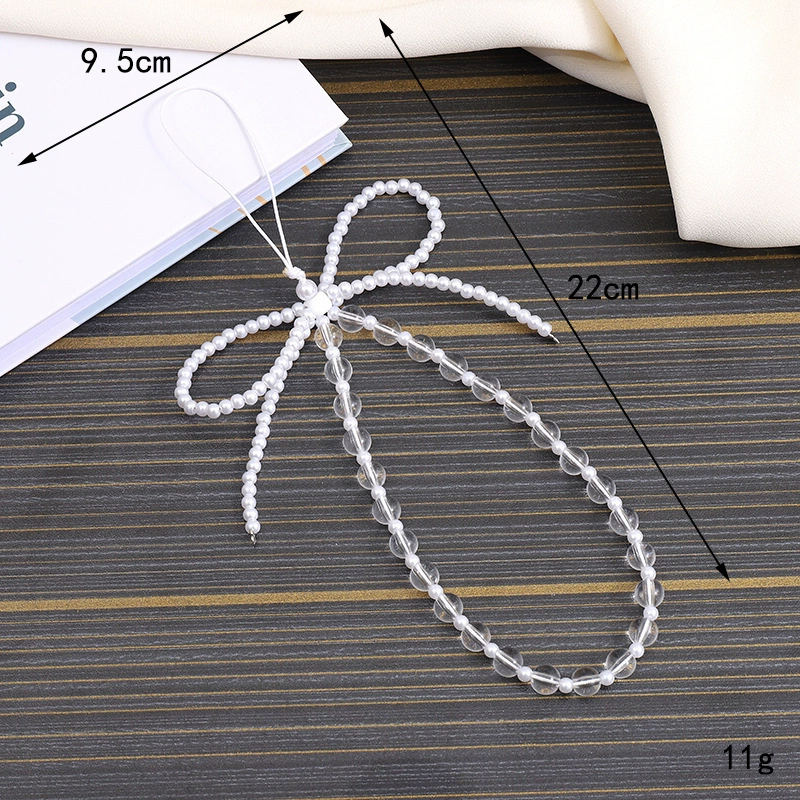White Seed-Bead Bow beaded phone charm, style K3051